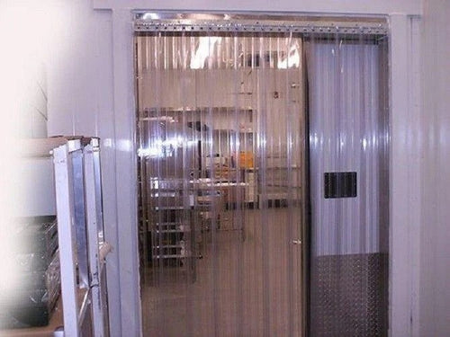 PVC Vinyl Plastic Strip Curtain Door Kit  -  84x168  -  84 in. (7 ft) width x 168 in. (14 ft) height  -  Low Temp 6 in. strips with 67% overlap  -  common door kit (Hardware included)