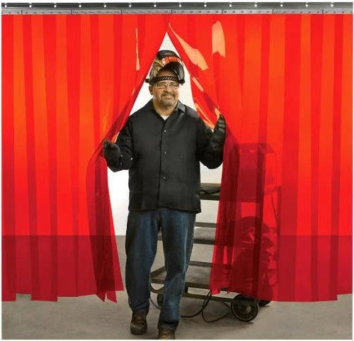 PVC Vinyl Plastic Strip Curtain Door Kit  -  72x108  -  72 in. (6 ft) width x 108 in. (9 ft) height  -  Welding Amber 8 in. strips with 25% overlap  -  common door kit (Hardware included)